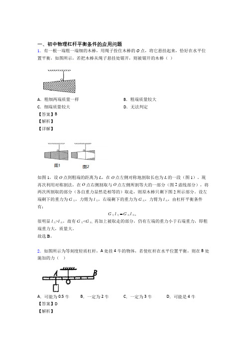 2020-2021备战中考物理 杠杆平衡 培优易错试卷练习(含答案)含答案