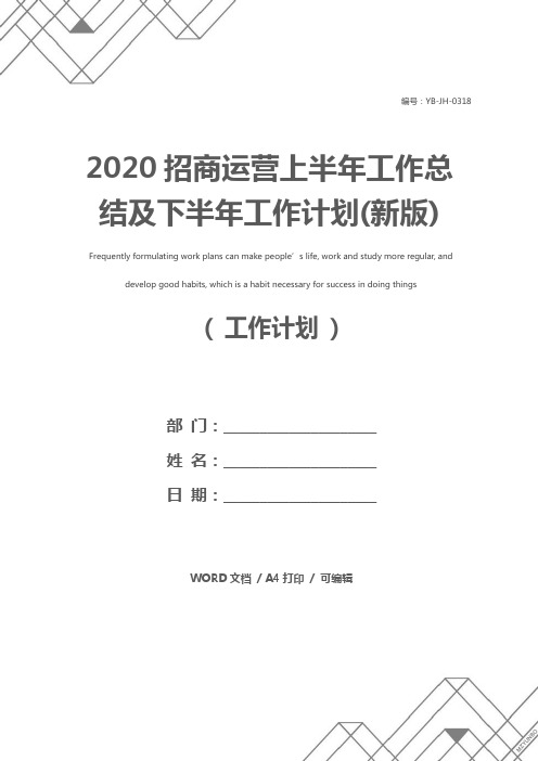 2020招商运营上半年工作总结及下半年工作计划(新版)