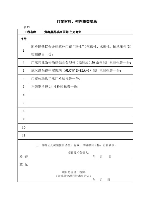 门窗检验报告核查要录及检验报告