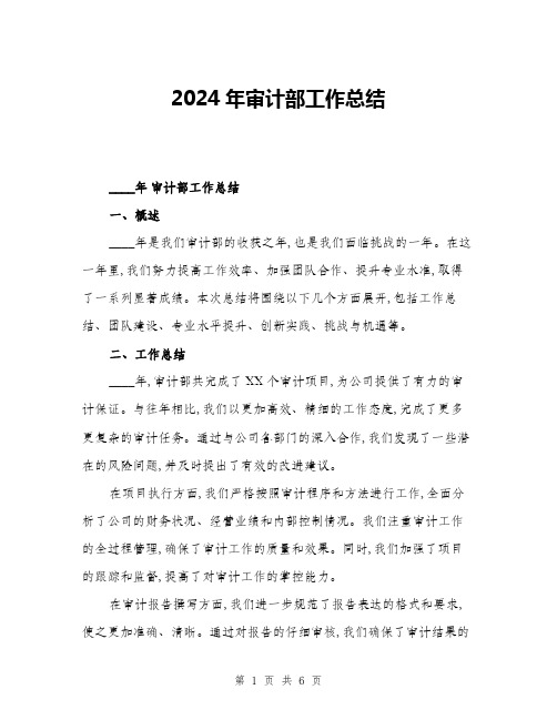 2024年审计部工作总结(二篇)