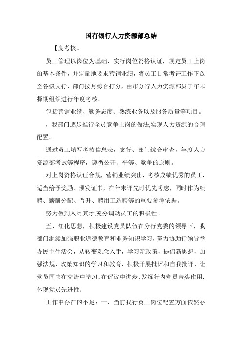 国有银行人力资源部总结.doc