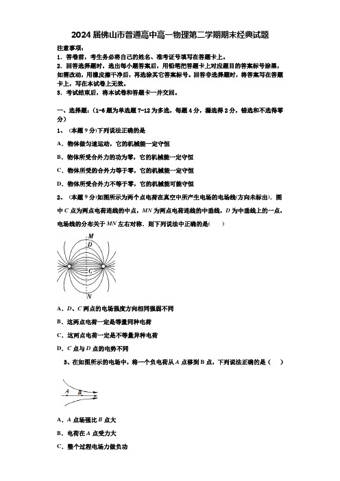 2024届佛山市普通高中高一物理第二学期期末经典试题含解析