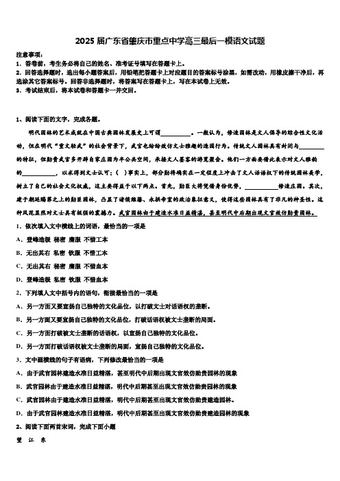 2025届广东省肇庆市重点中学高三最后一模语文试题含解析