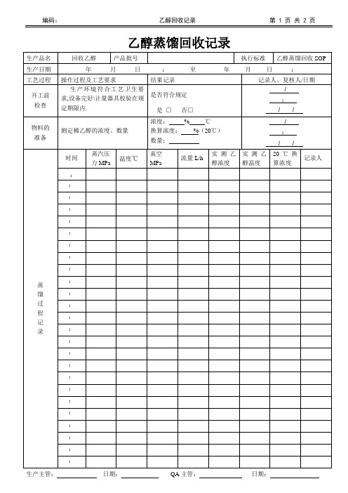 乙醇蒸馏回收记录