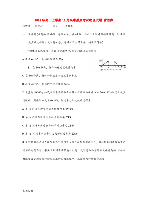 2021-2022年高三上学期11月高考摸底考试物理试题 含答案