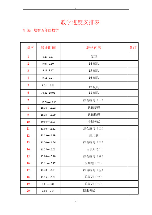 培智五年级数学教案全册