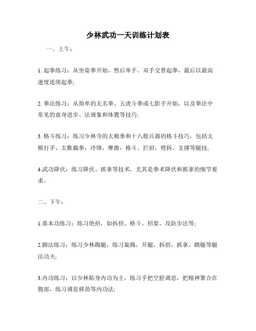 少林武功一天训练计划表