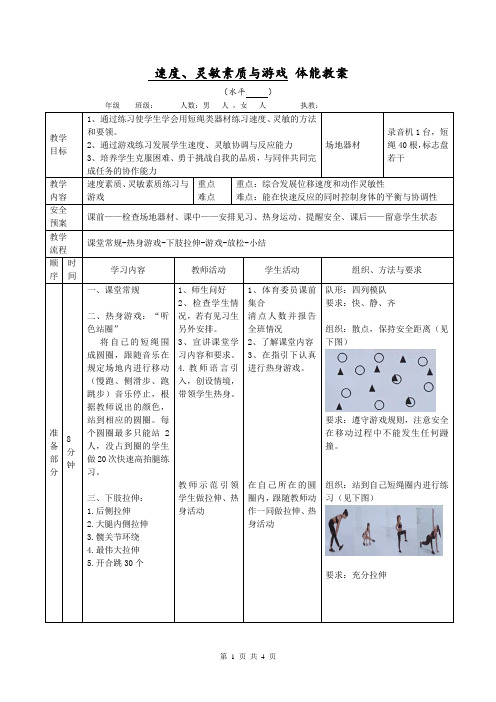 体能教案-速度、灵敏素质与游戏