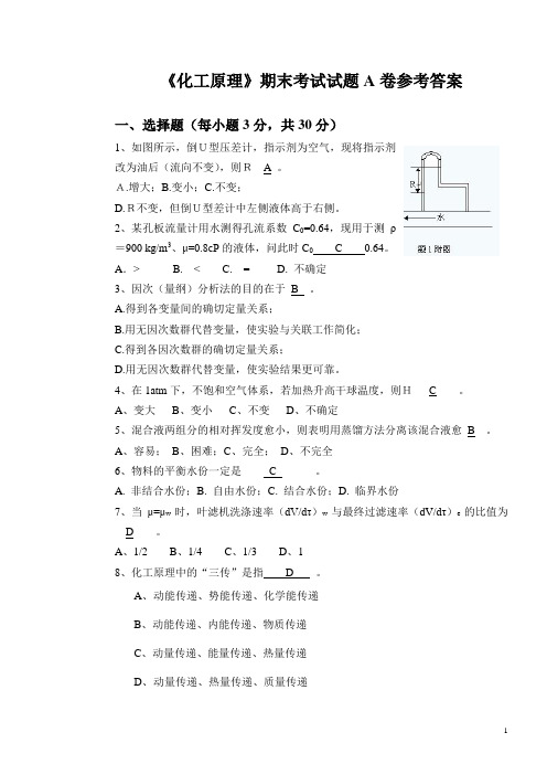 2007年下学期化工原理A卷参考答案