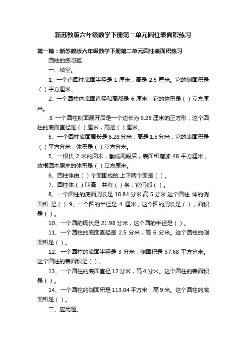 新苏教版六年级数学下册第二单元圆柱表面积练习