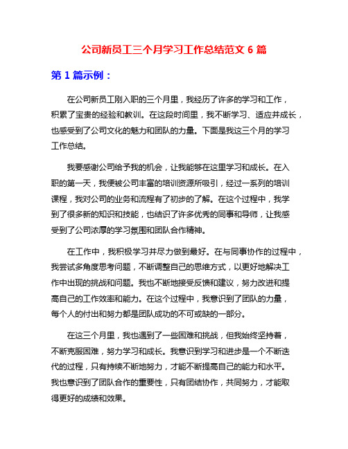 公司新员工三个月学习工作总结范文6篇