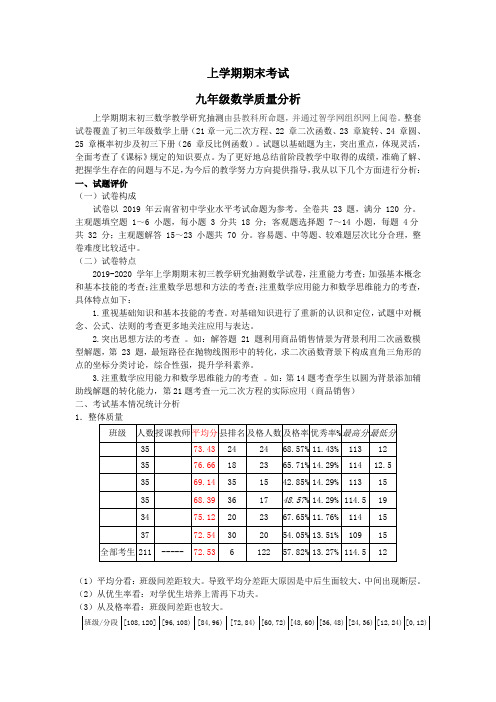 最新上学期九年级数学期末考质量分析