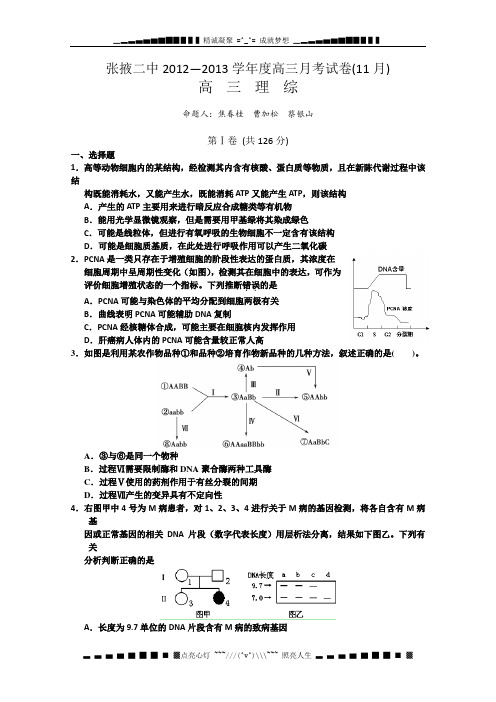 甘肃省张掖二中高三11月月考理科综合试题