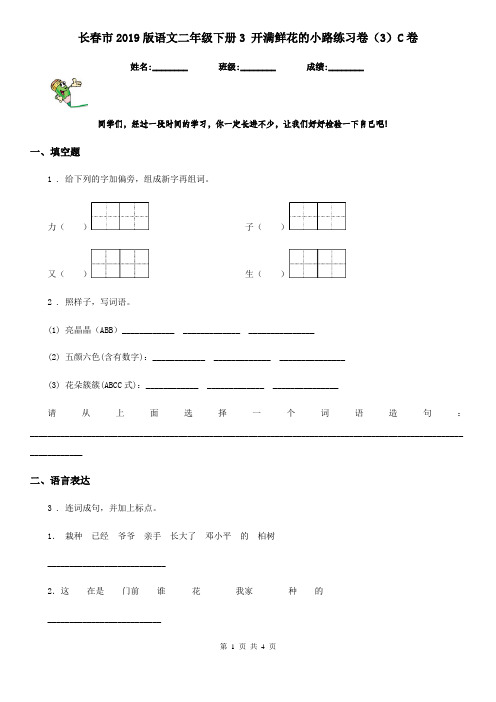 长春市2019版语文二年级下册3 开满鲜花的小路练习卷(3)C卷