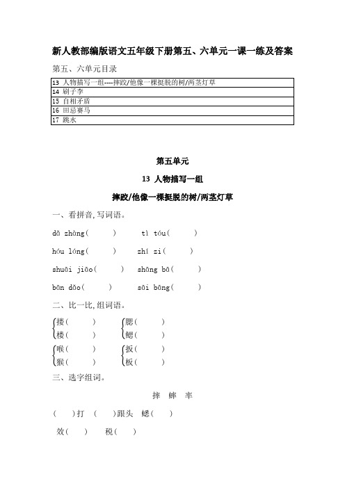 2020新人教部编版语文五年级下册第五、六单元一课一练及答案  带目录