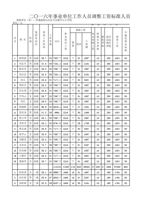 2016事业单位调整工资标准表 (按级别排序)