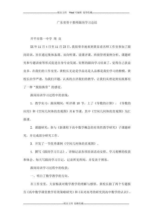 广东省骨干教师跟岗学习总结