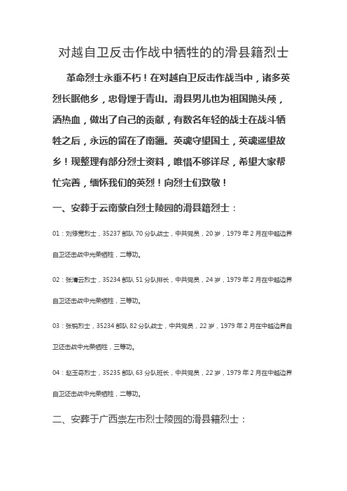 对越自卫反正作战中牺牲的滑县籍烈士