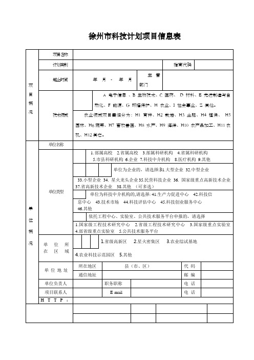 徐州市科技计划项目信息表