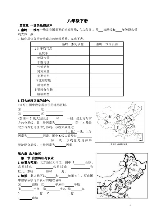 地理八年级下册填图背记