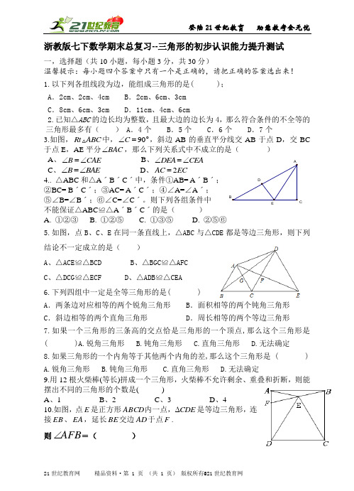 浙教版七下数学期末总复习--三角形的初步认识巩固练习和能力提升测试卷