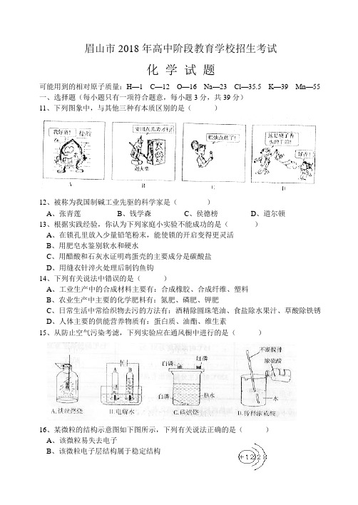 最新-2018年眉山市高中阶段教育学校中考招生考试试题及答案 精品