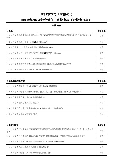 SA8000-2014社会责任内审检查表(含检查内容)