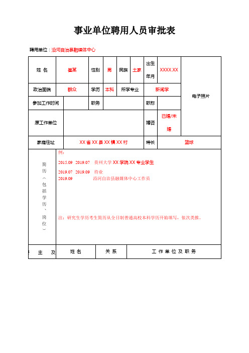 事业单位聘用人员审批表