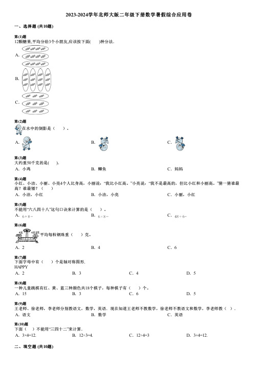 2023-2024学年北师大版二年级下册数学暑假综合应用卷