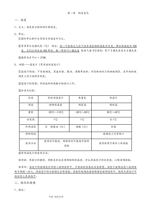 新北师大版八年级上册物理知识点总结