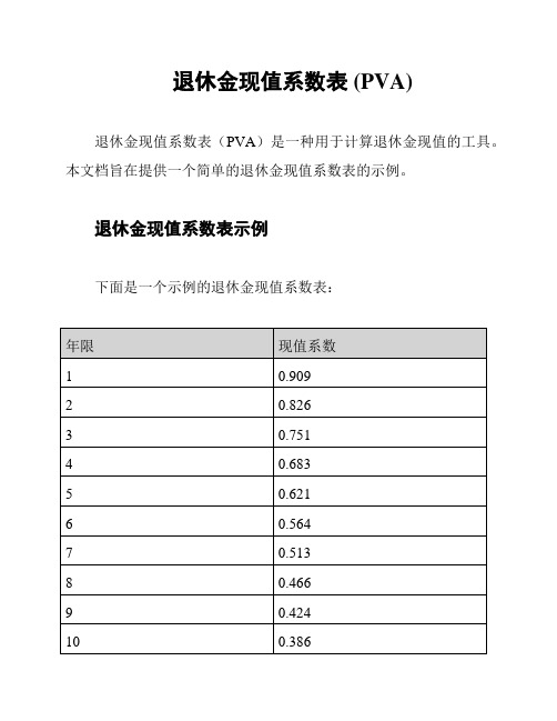 退休金现值系数表 (PVA)