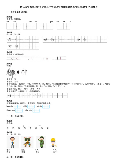 浙江省宁波市2024小学语文一年级上学期部编版期末考试(综合卷)巩固练习