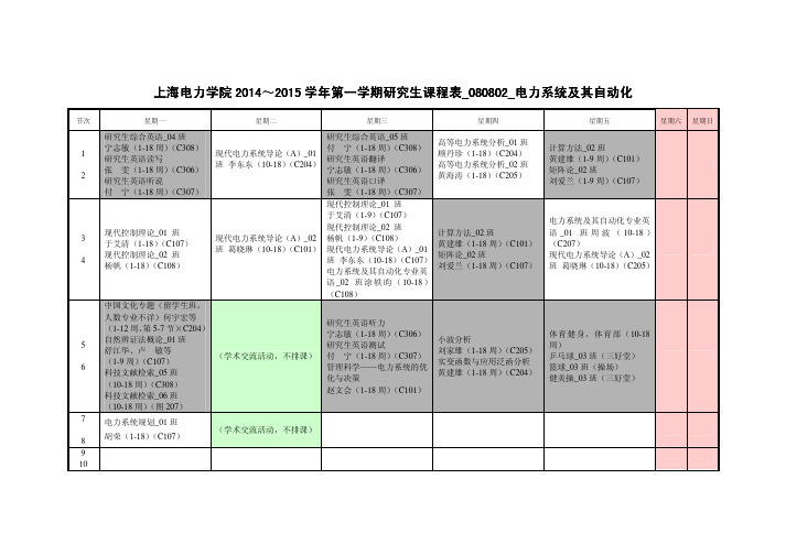 电力系统及其自动化课程表