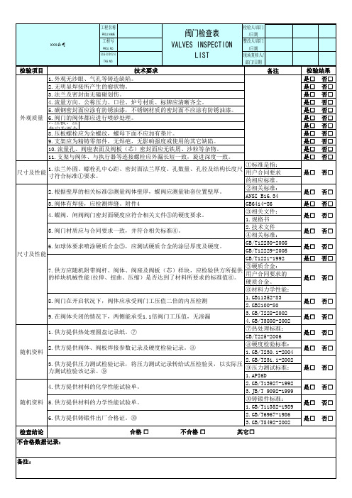 阀门检验记录表1