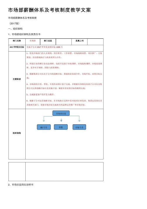 市场部薪酬体系及考核制度教学文案