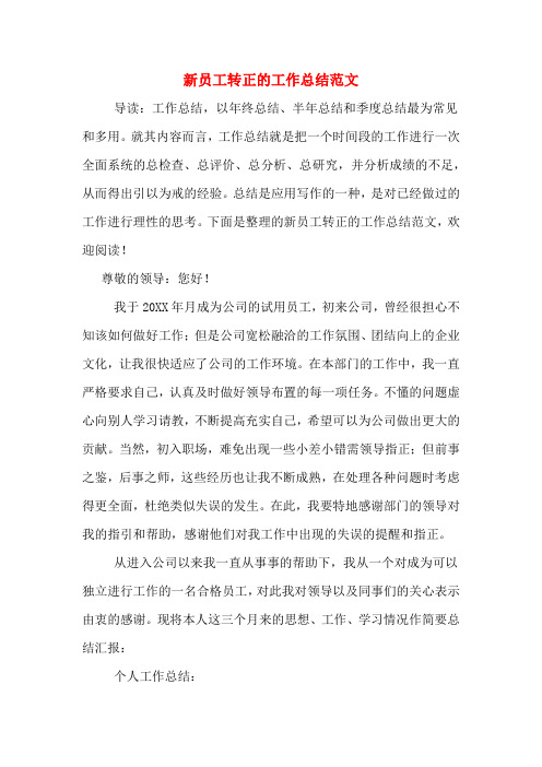 2019年新员工转正的工作总结范文