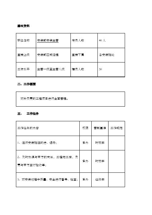 安装部安装主管职位说明书