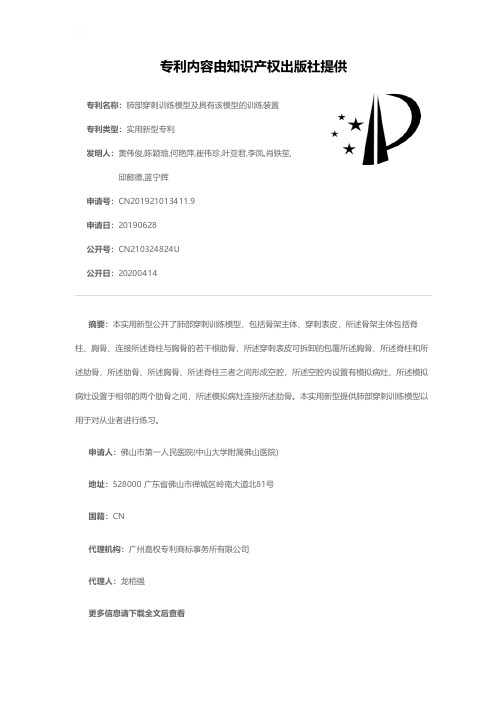 肺部穿刺训练模型及具有该模型的训练装置[实用新型专利]