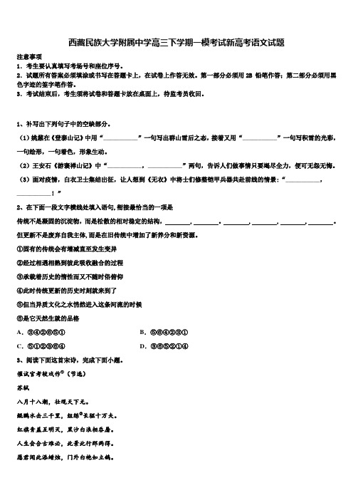 西藏民族大学附属中学高三下学期一模考试新高考语文试题及答案解析