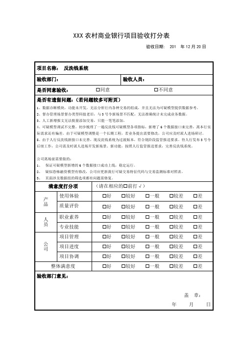 商业银行项目验收打分表