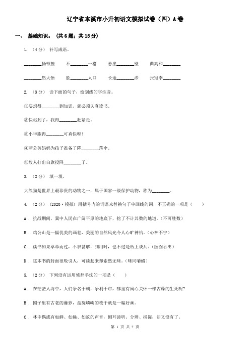 辽宁省本溪市小升初语文模拟试卷(四)A卷