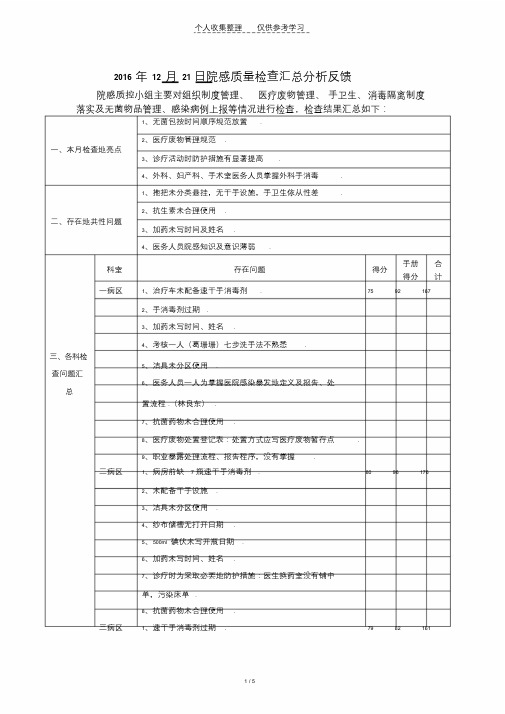 院感检查汇总分析研究反馈(一)