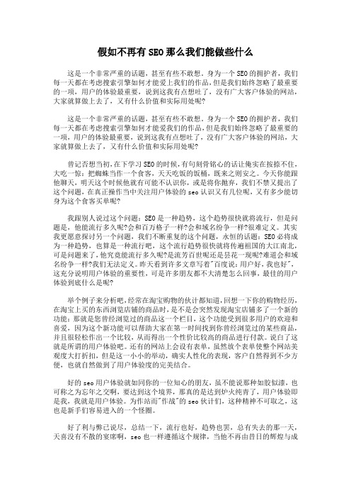 假如不再有SEO那么我们能做些什么