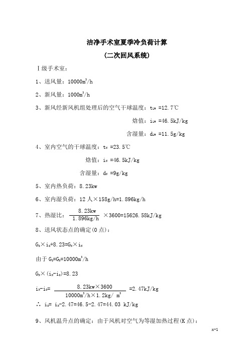 洁净手术室夏季冷负荷、冬季热负荷计算(二次)Ⅰ级