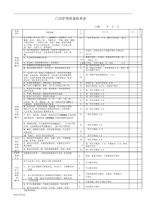 门诊护理质量检查表