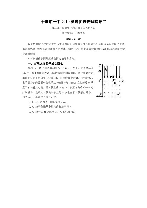 磁偏转中确定圆心的五种方法-十堰市第一中学