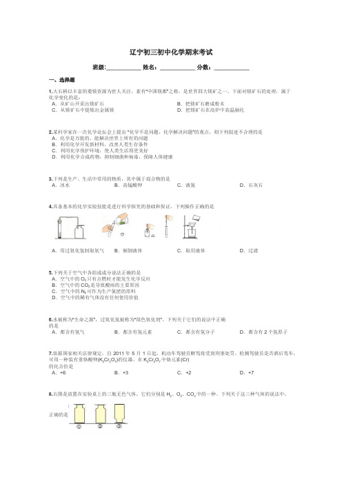 辽宁初三初中化学期末考试带答案解析
