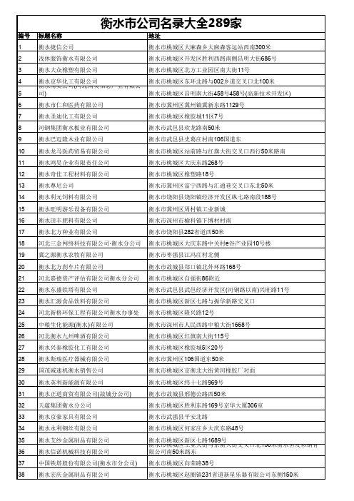 衡水市公司名录大全289家