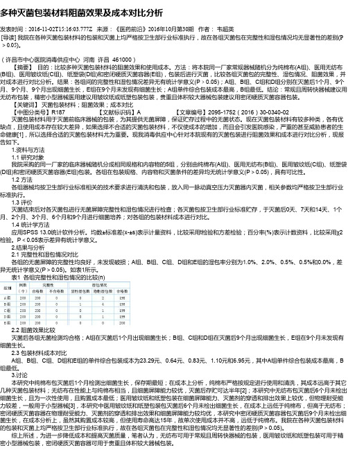 多种灭菌包装材料阻菌效果及成本对比分析