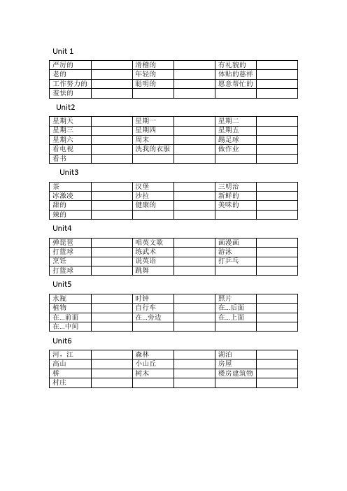 PEP英语五上总复习1-6单元单词句子默写